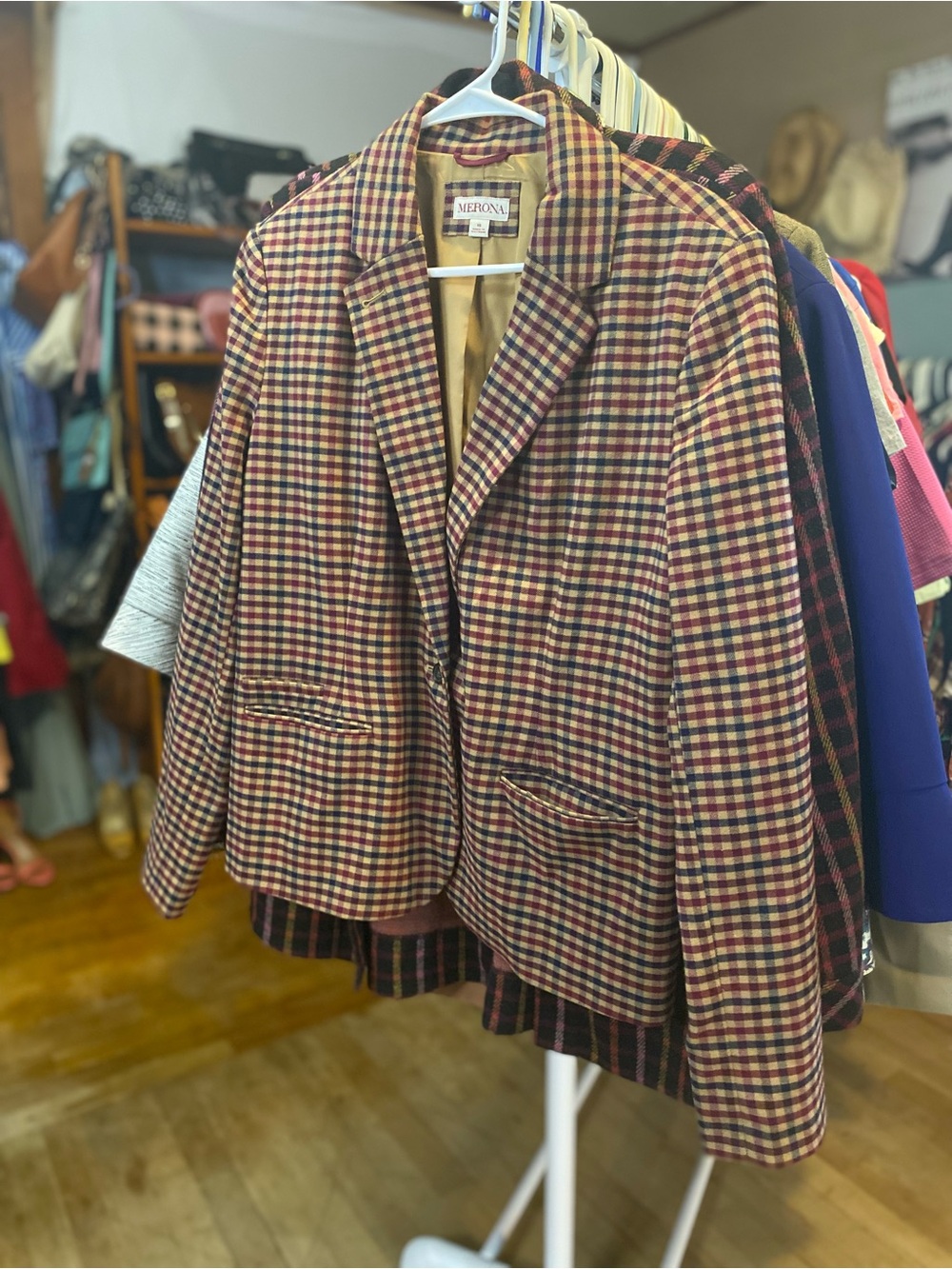 Merona Red, Blue & Tan Plaid Women's Blazer - Picture 2 of 7